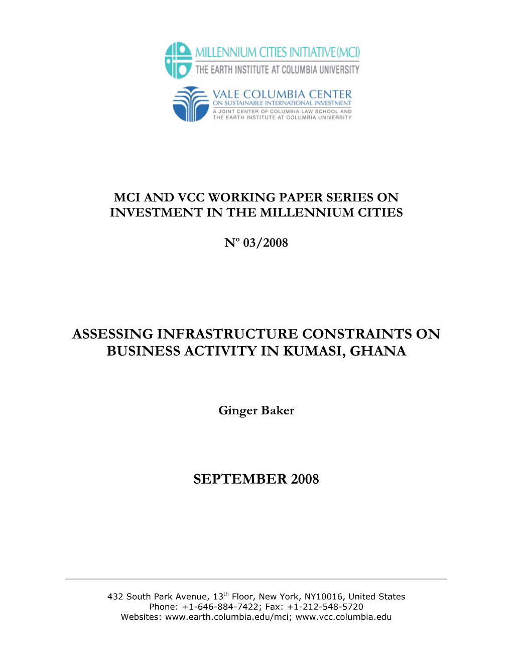 Assessing Infrastructure Constraints on Business Activity in Kumasi, Ghana September 2008