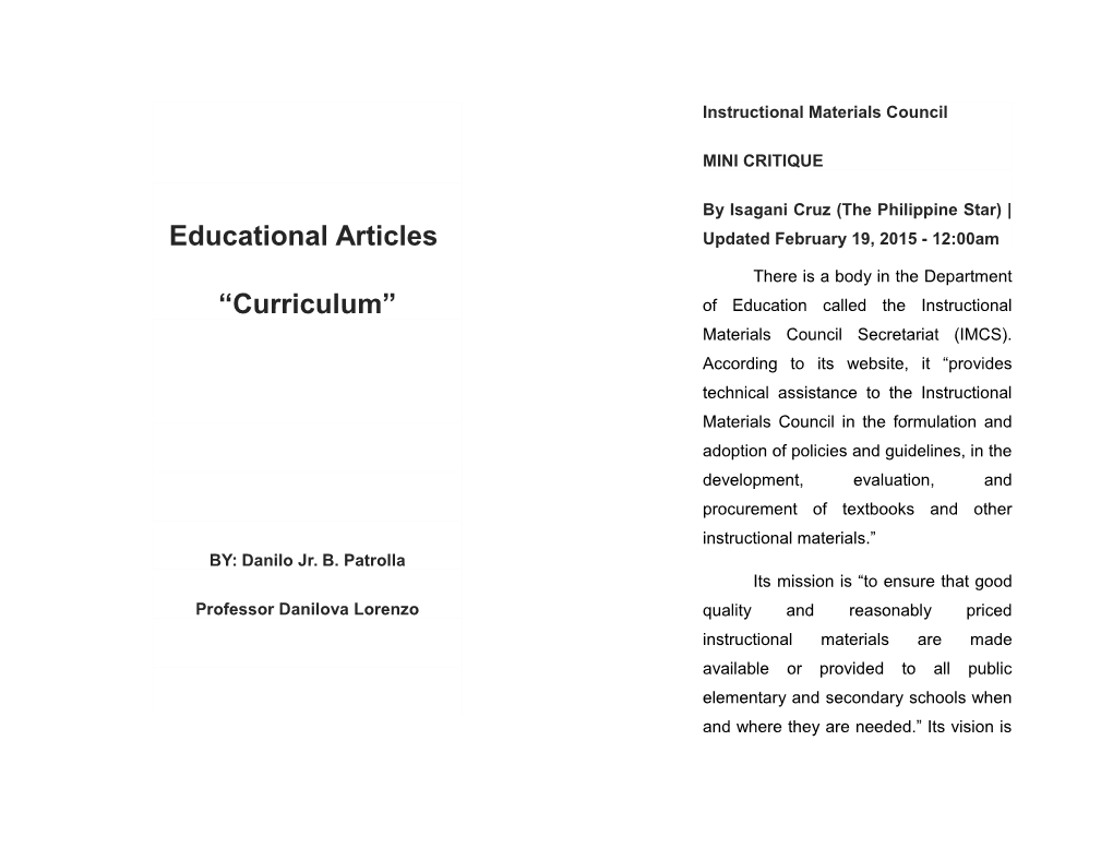 Educational Articles “Curriculum”