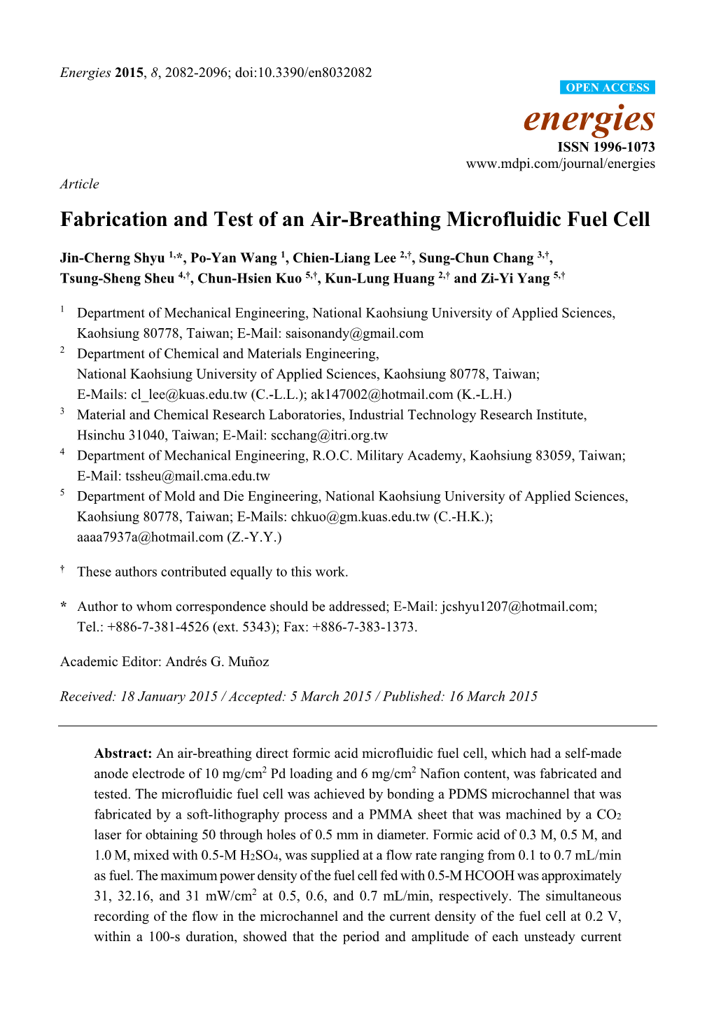 Fabrication and Test of an Air-Breathing Microfluidic Fuel Cell