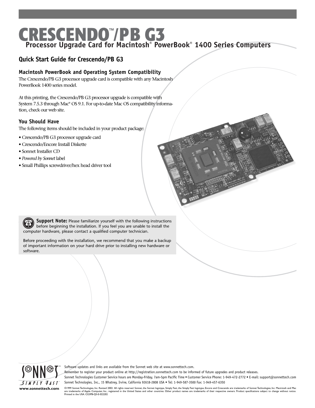 CRESCENDO™/PB G3 Processor Upgrade Card for Macintosh® Powerbook® 1400 Series Computers
