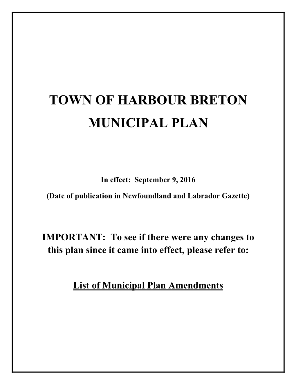 Town of Harbour Breton Municipal Plan