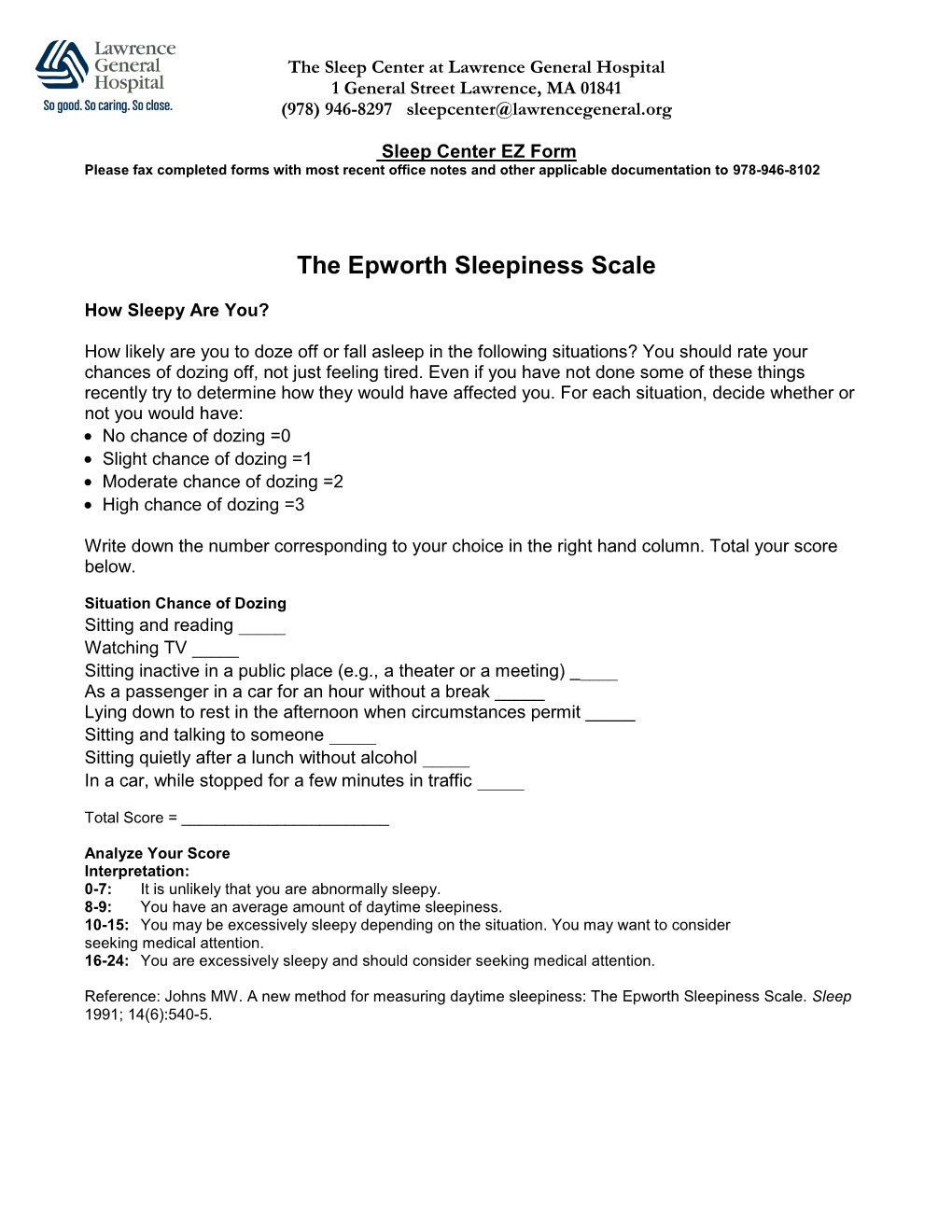 The Epworth Sleepiness Scale