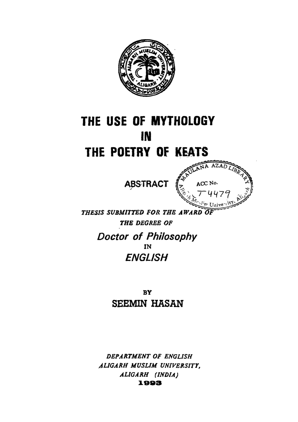 The Use of Mythology in the Poetry of Keats