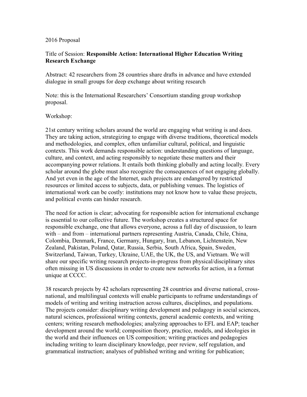 Title of Session: Responsible Action: International Higher Education Writing Research Exchange