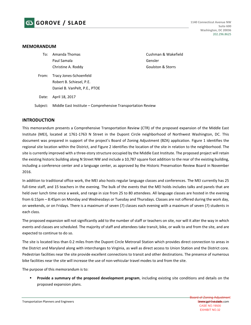 MEMORANDUM INTRODUCTION Board of Zoning Adjustment District