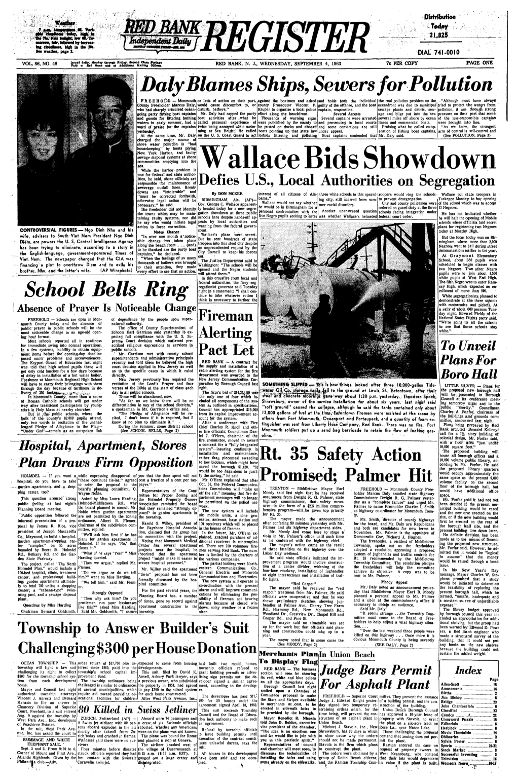 Wallace Bids Showdown One for Federal and State Auth Ities, He Said, Shore Officials, Are Responsible for Maintenance of Sewerage Outfall Lines