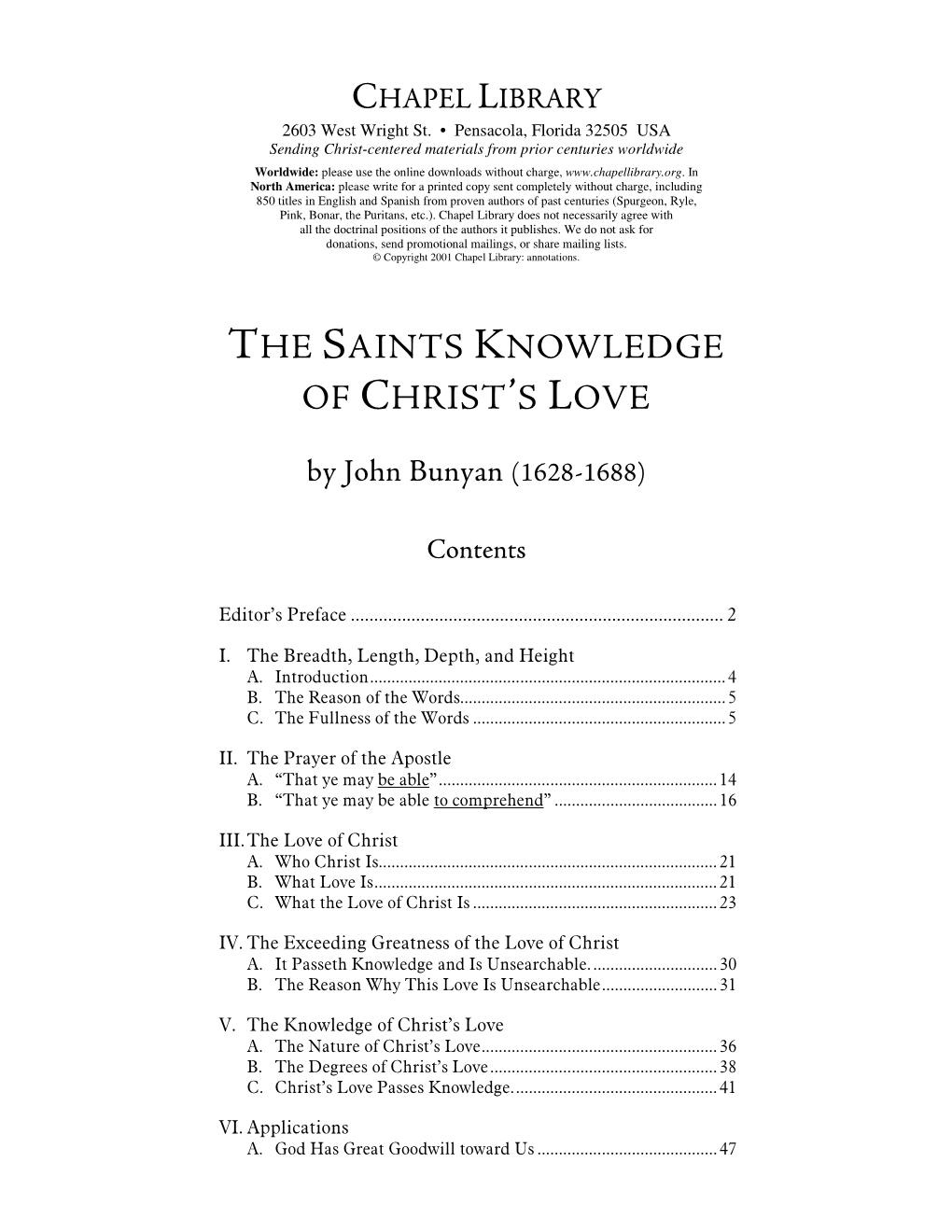 Saint's Knowledge of Christ's Love