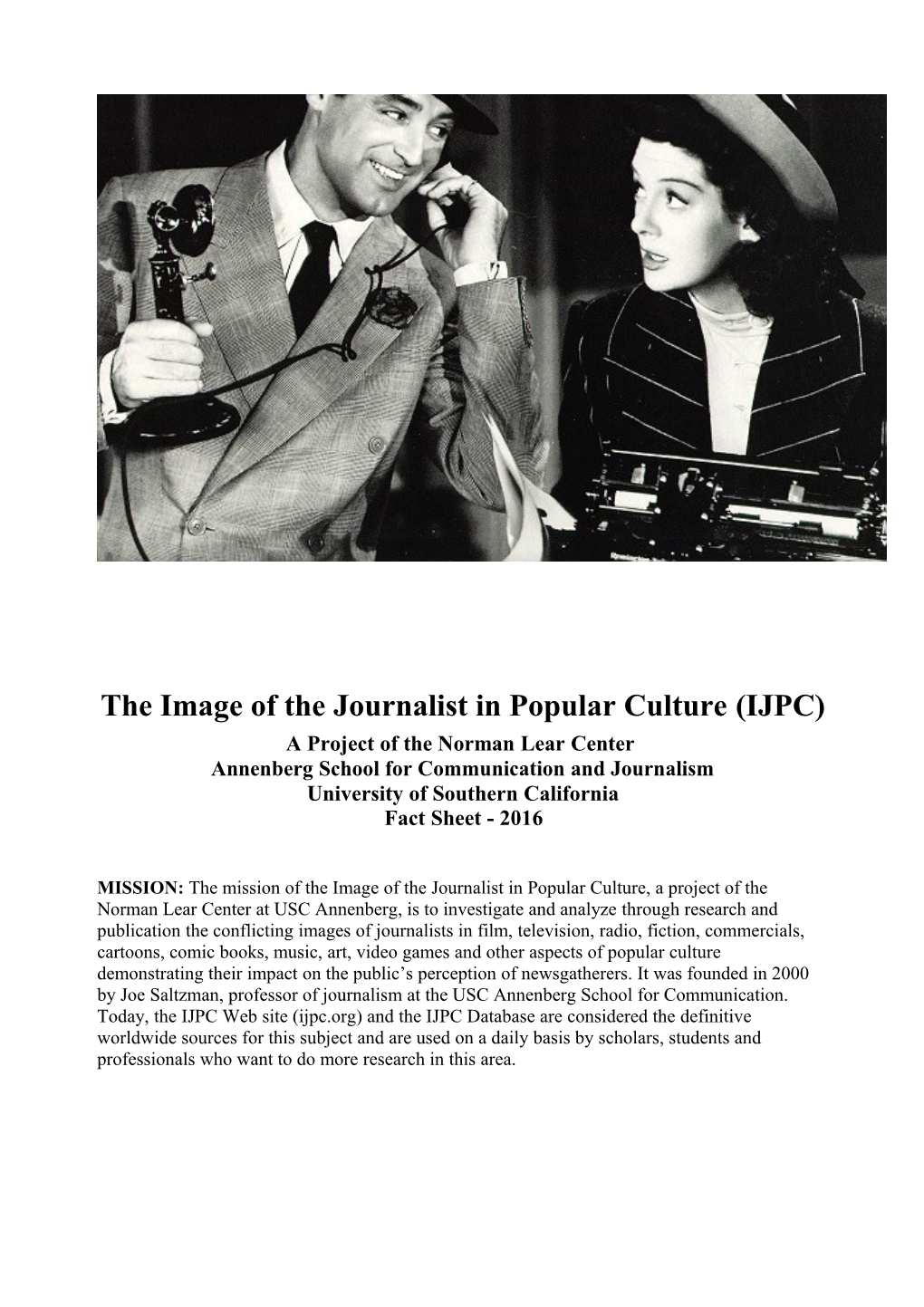 The Image of the Journalist in Popular Culture (IJPC)