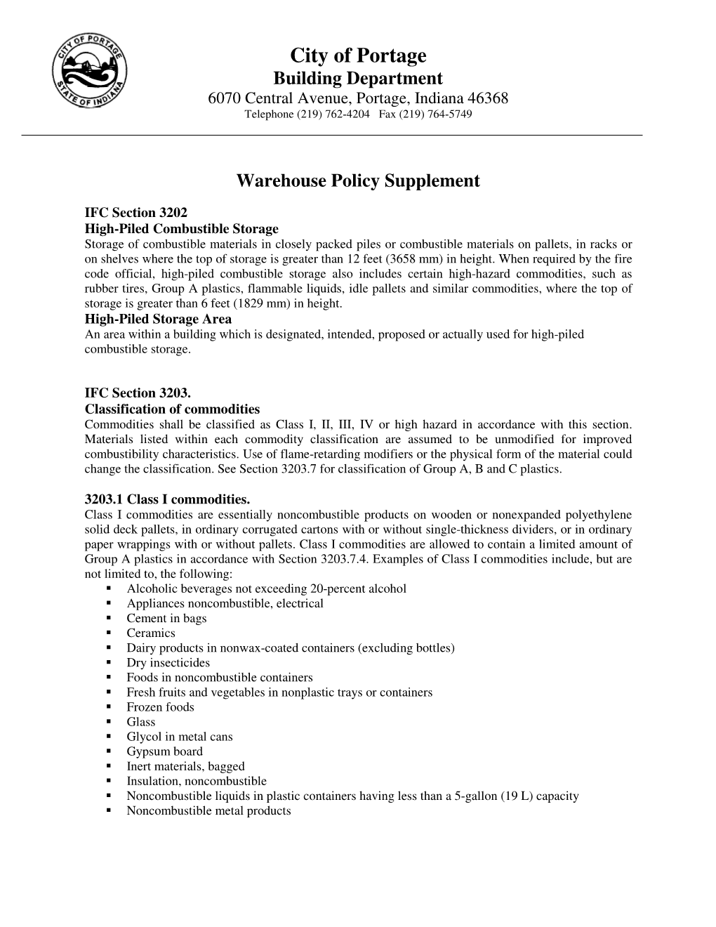 Warehouse Policy Supplement