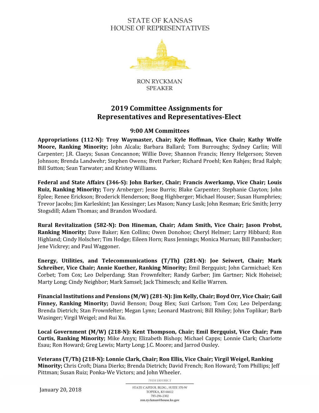 2019 House Committee Assignments
