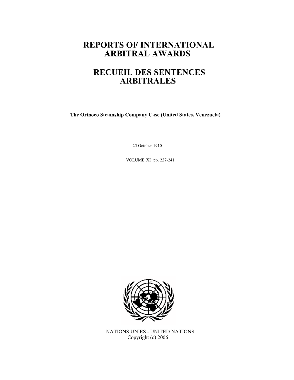 The Orinoco Steamship Company Case (United States, Venezuela)