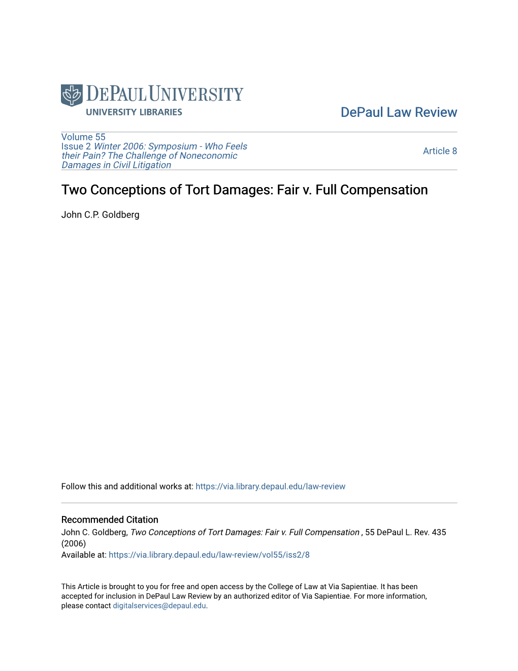 Two Conceptions of Tort Damages: Fair V. Full Compensation