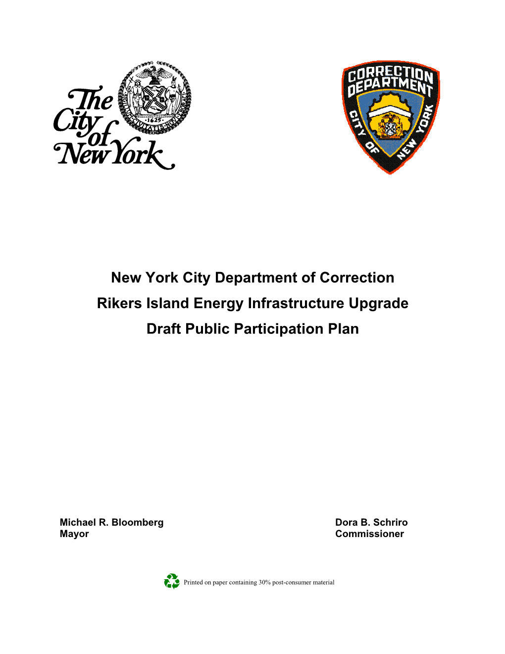 New York City Department of Correction Rikers Island Energy Infrastructure Upgrade Draft Public Participation Plan