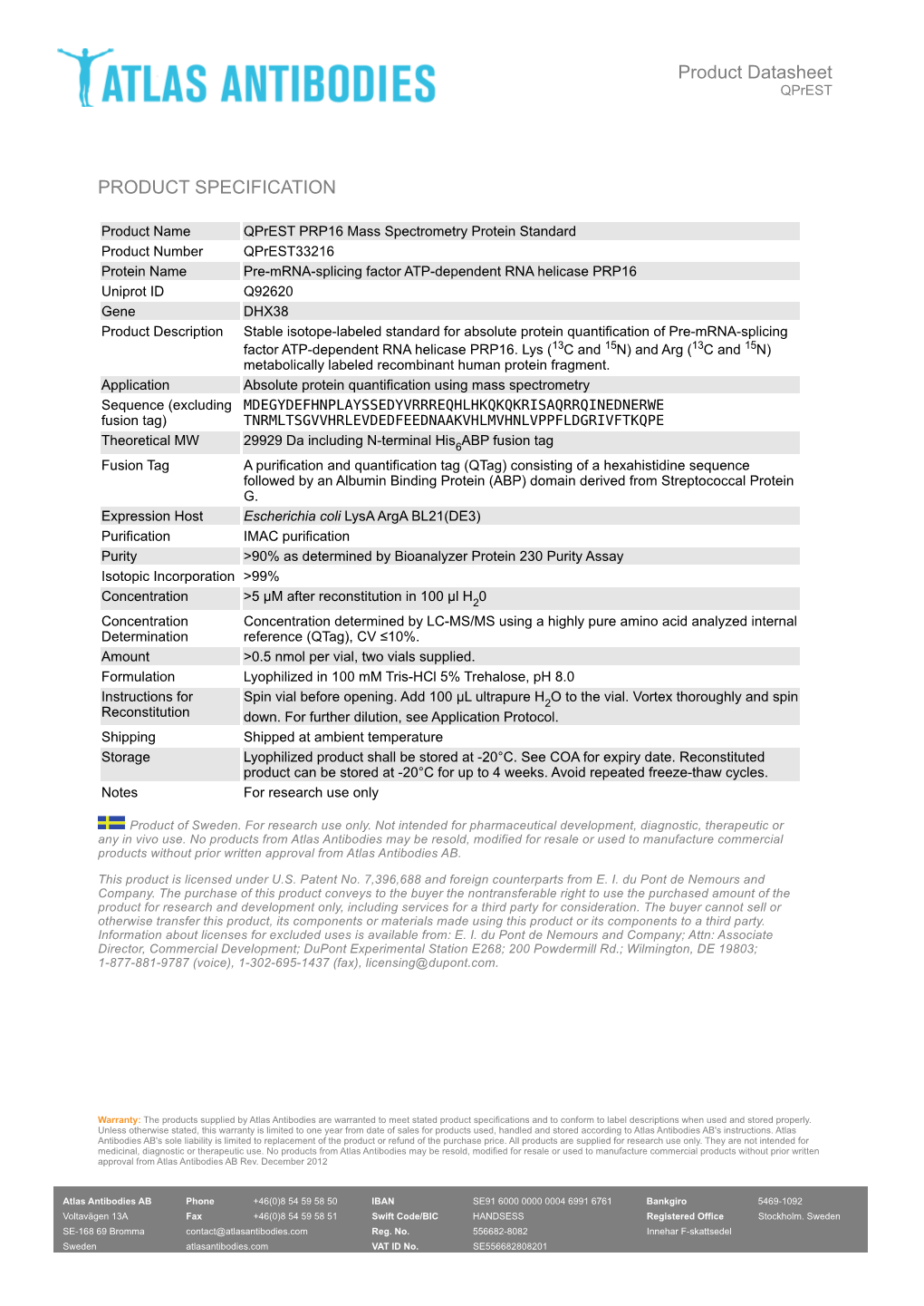 PRODUCT SPECIFICATION Product Datasheet