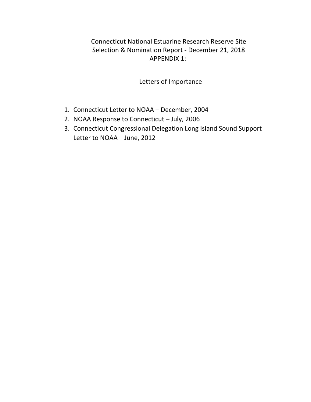 Connecticut National Estuarine Research Reserve Site Selection & Nomination Report