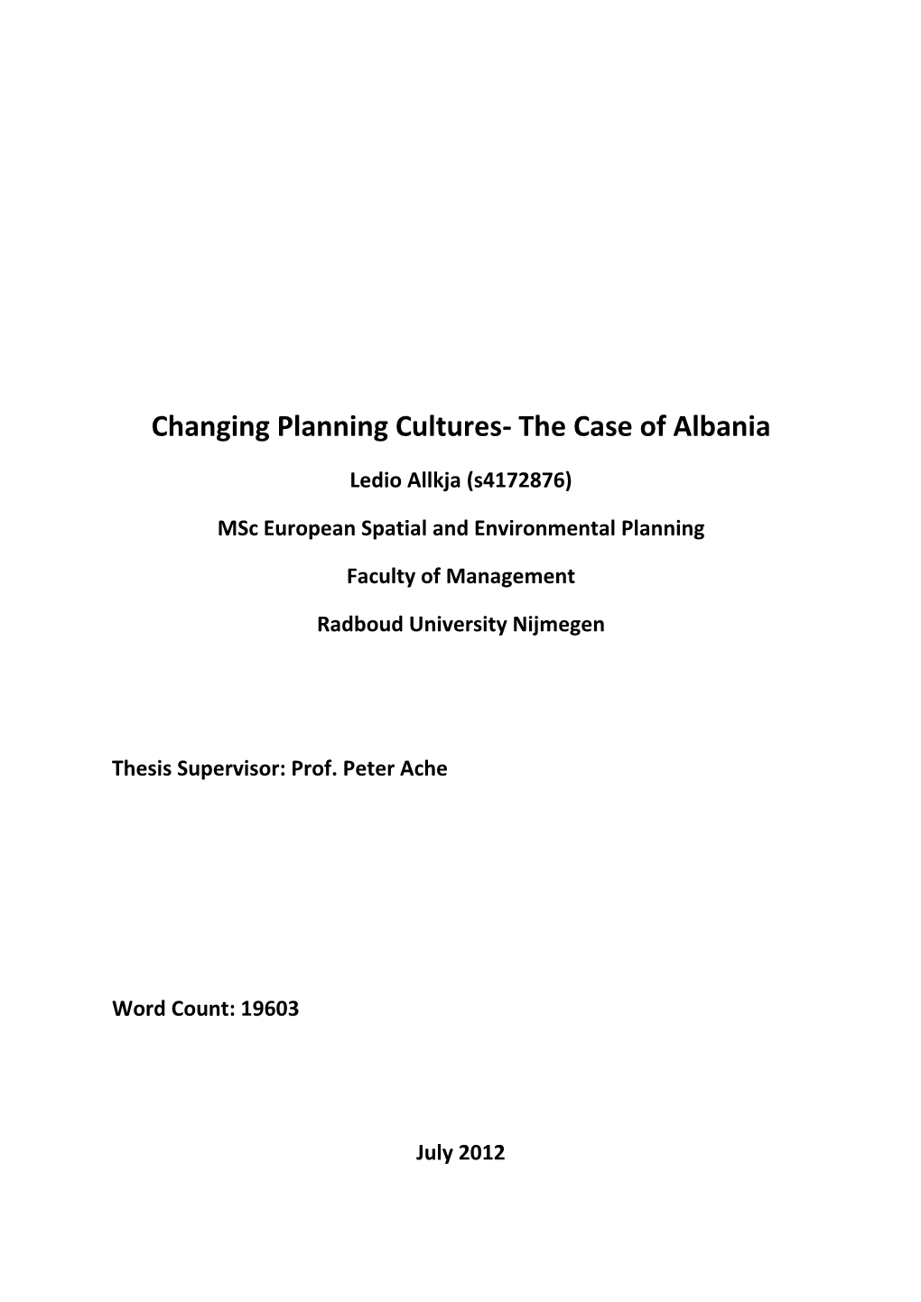 Changing Planning Cultures- the Case of Albania