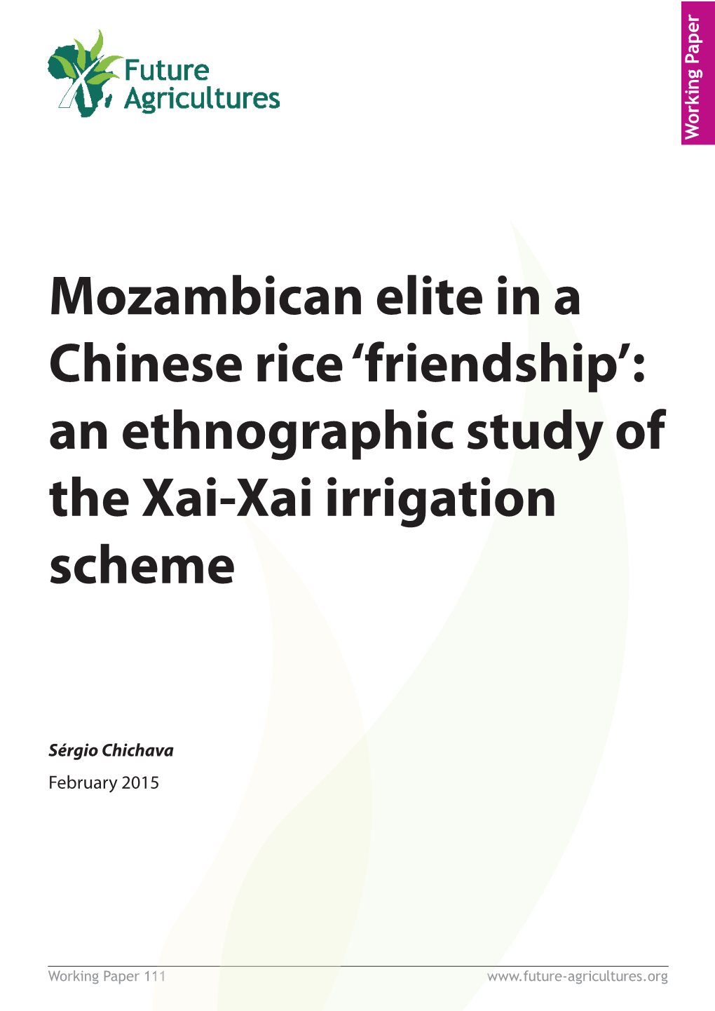 An Ethnographic Study of the Xai-Xai Irrigation Scheme