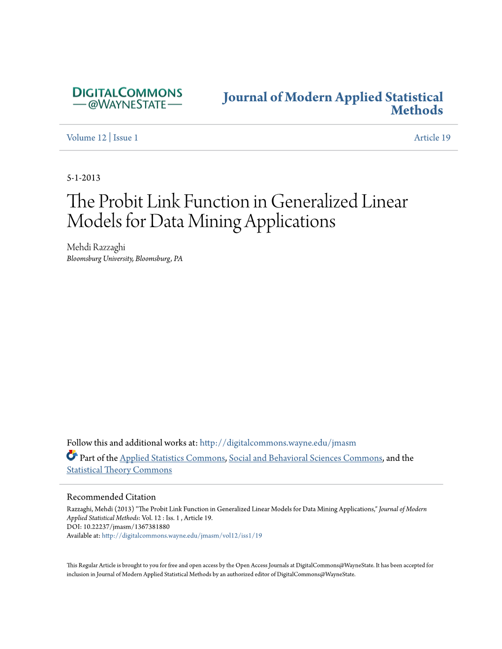 The Probit Link Function in Generalized Linear Models for Data Mining Applications