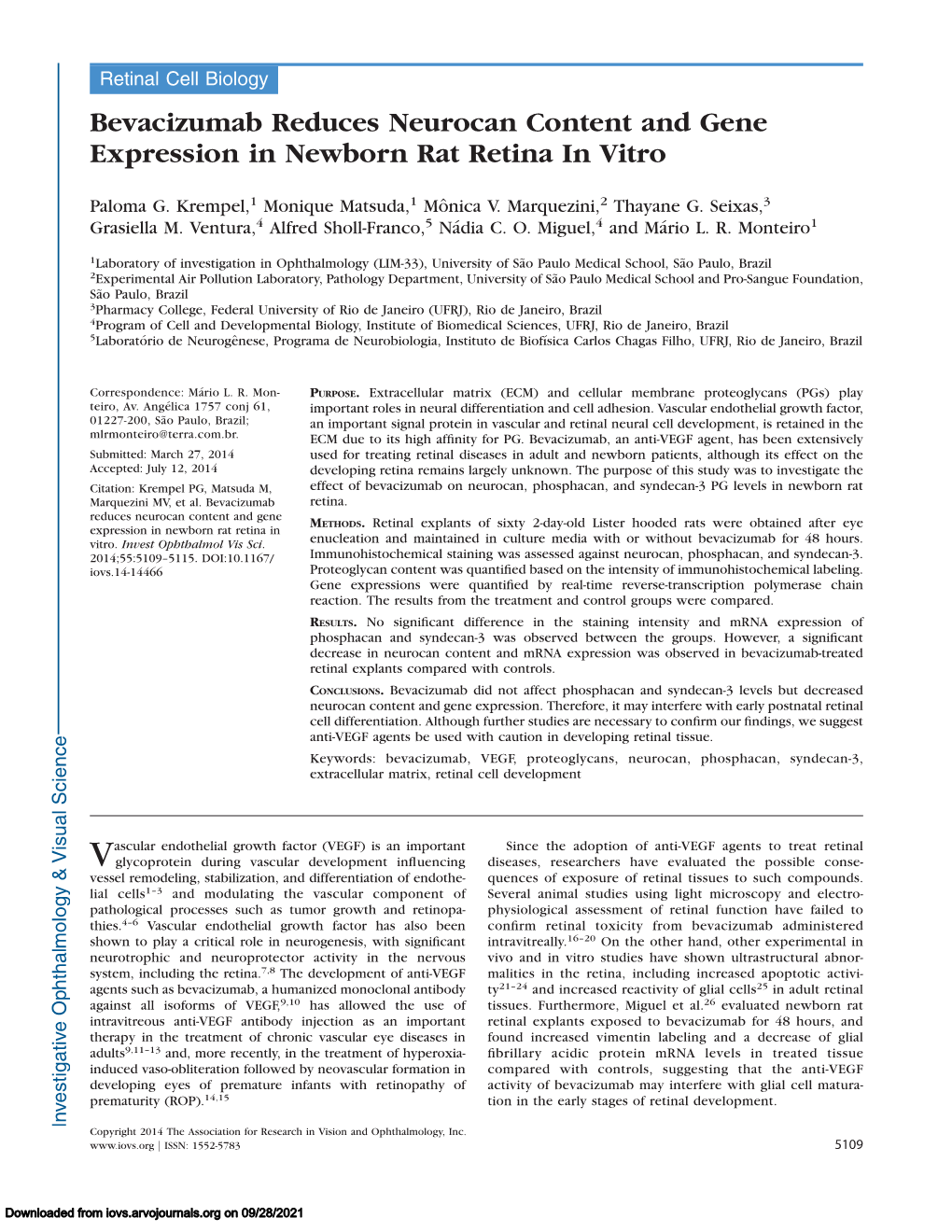 Bevacizumab Reduces Neurocan Content and Gene Expression in Newborn Rat Retina in Vitro