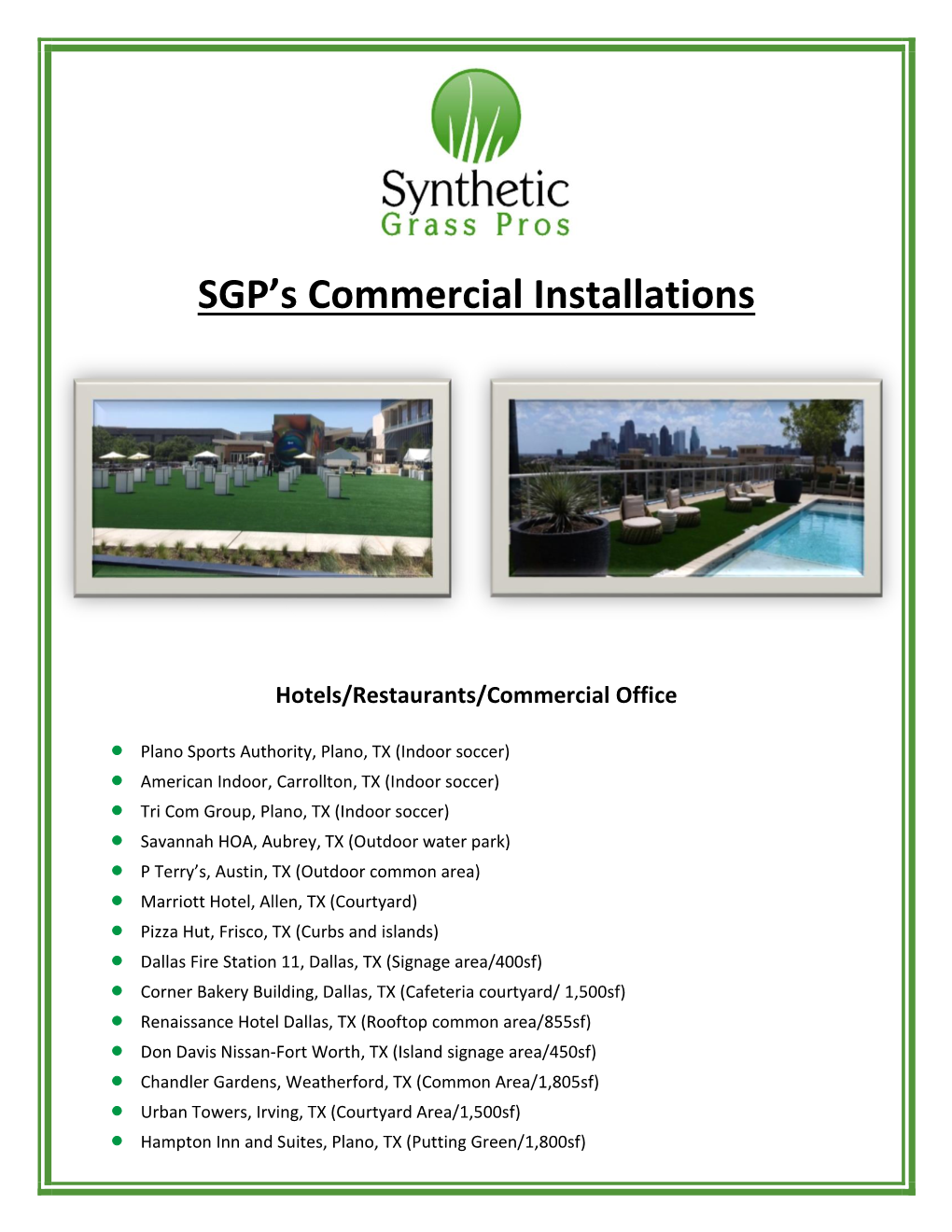 SGP's Commercial Installations