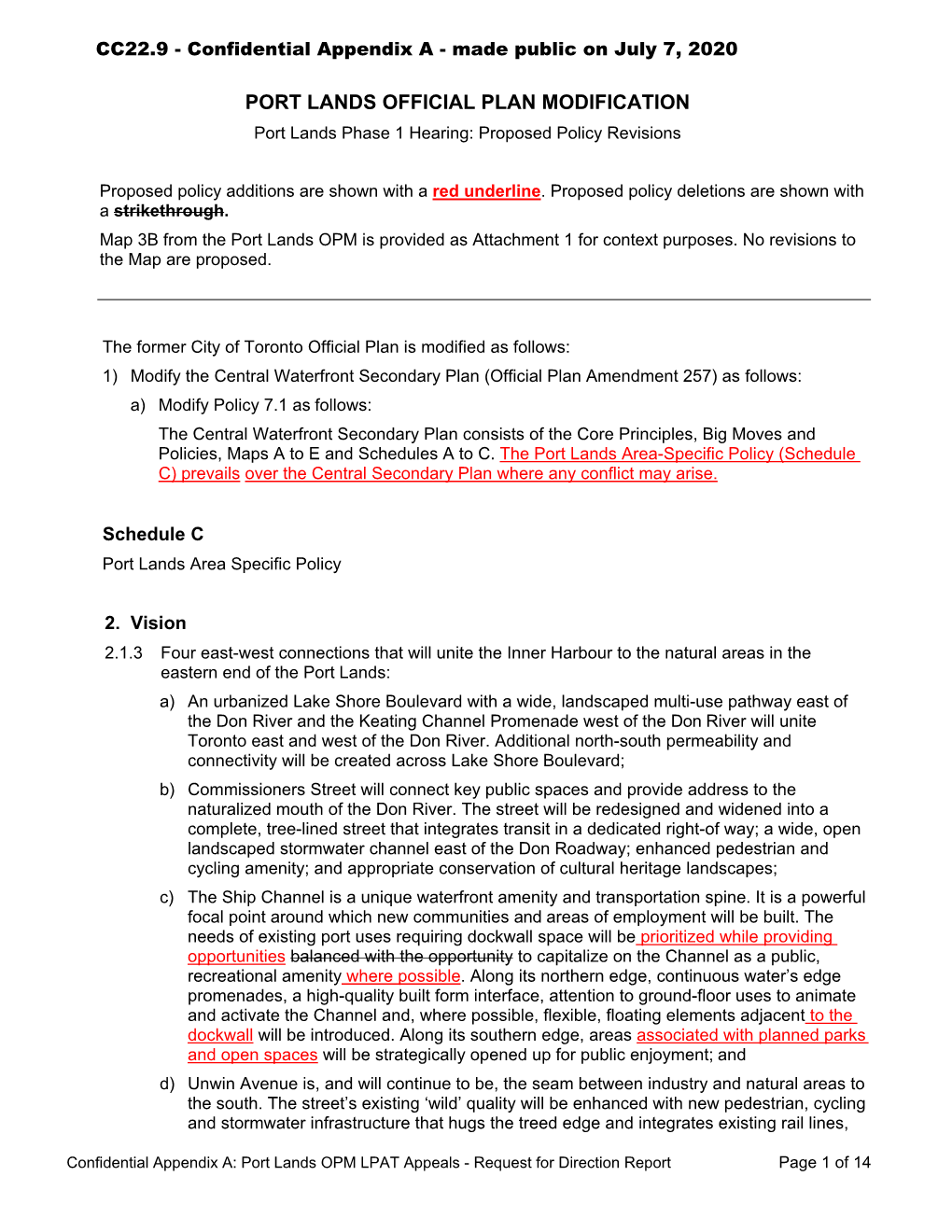 PORT LANDS OFFICIAL PLAN MODIFICATION Port Lands Phase 1 Hearing: Proposed Policy Revisions