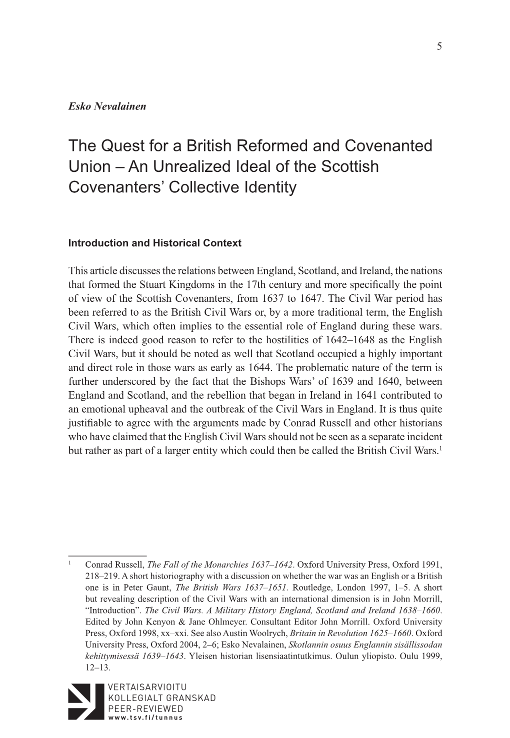 An Unrealized Ideal of the Scottish Covenanters' Collective