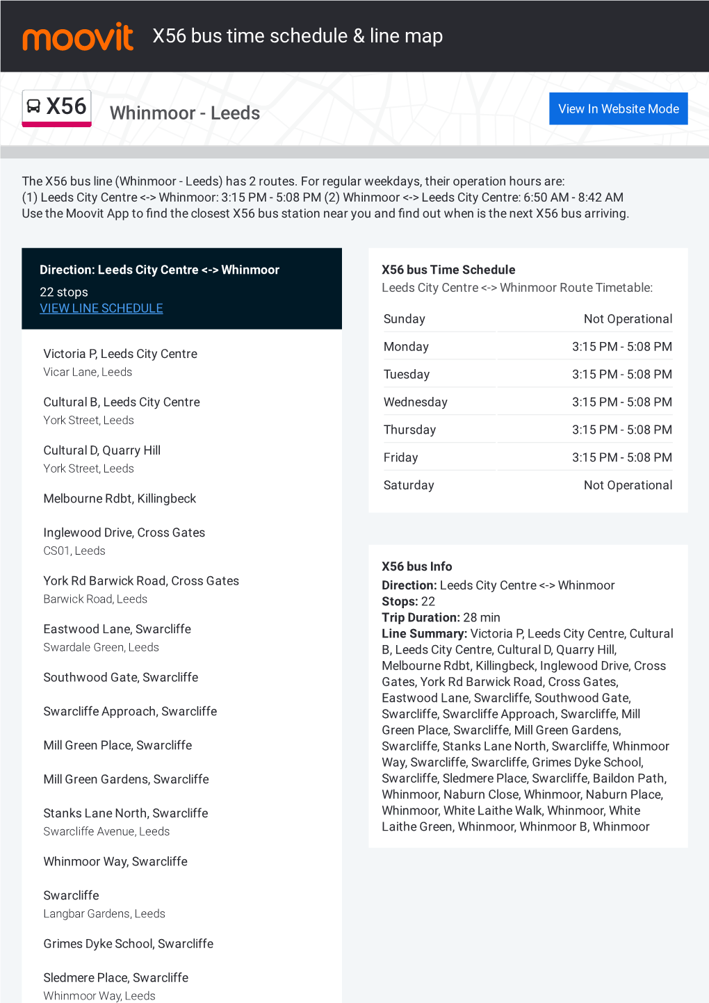 X56 Bus Time Schedule & Line Route