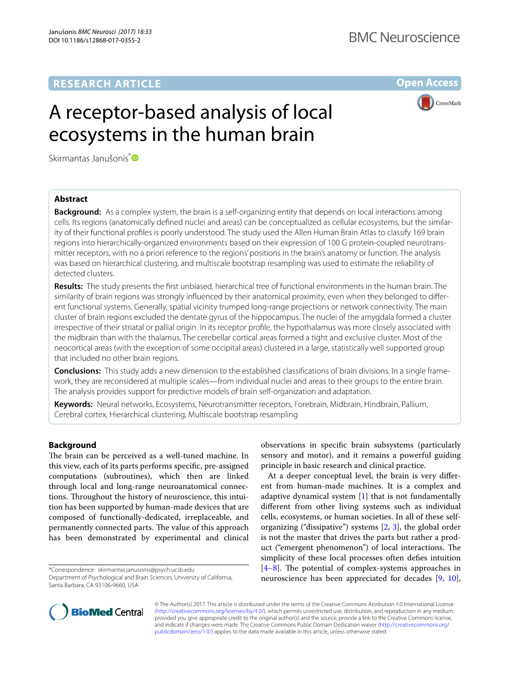 A Receptor-Based Analysis of Local Ecosystems in the Human Brain