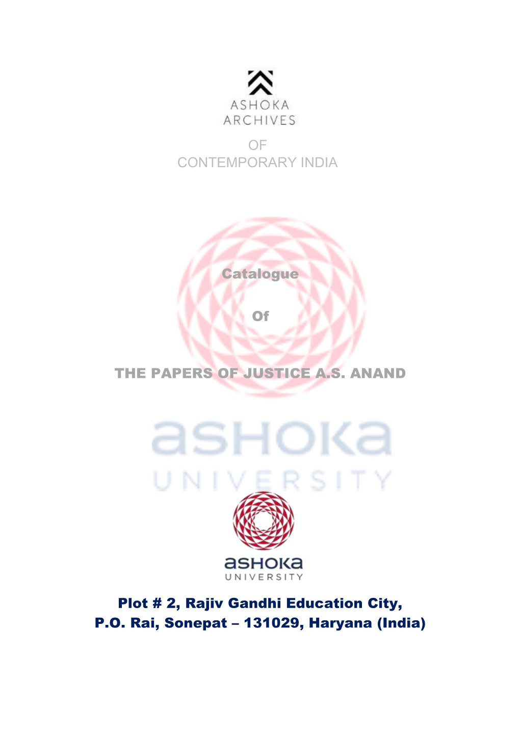 OF CONTEMPORARY INDIA Catalogue of the PAPERS OF