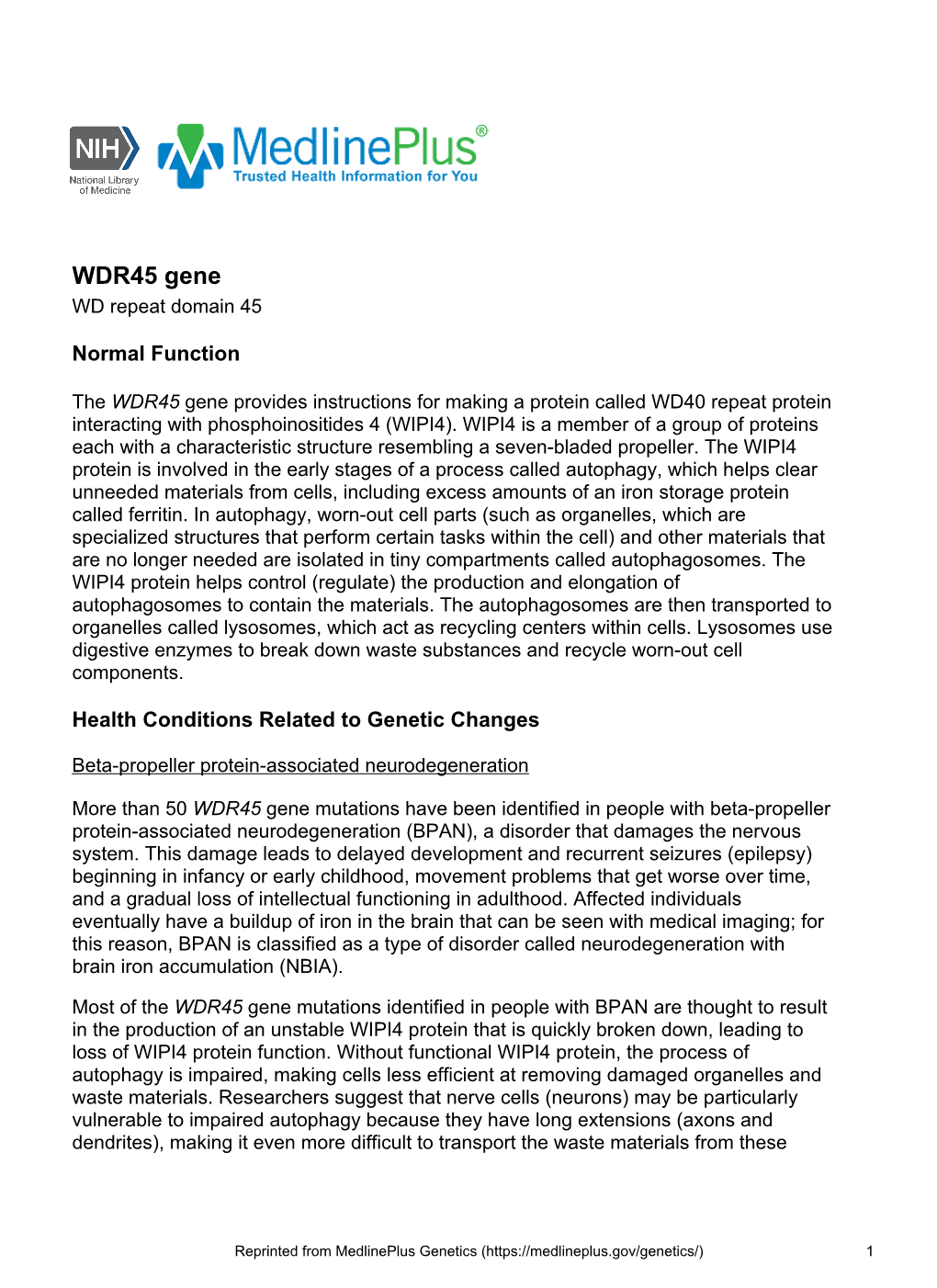 WDR45 Gene WD Repeat Domain 45