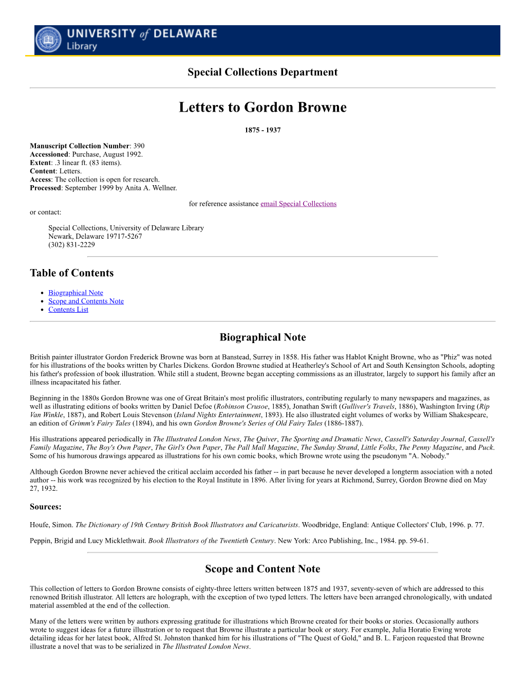 Letters to Gordon Browne