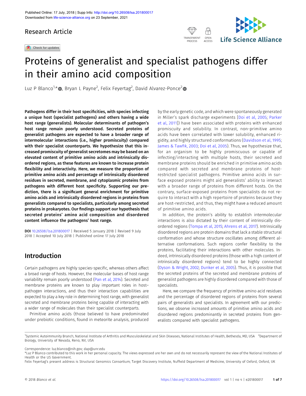 Proteins of Generalist and Specialist Pathogens Differ in Their Amino Acid Composition