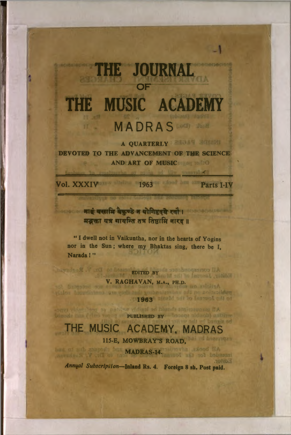 The Music Academy, Madras 115-E, Mowbray’S Road, Madras-14