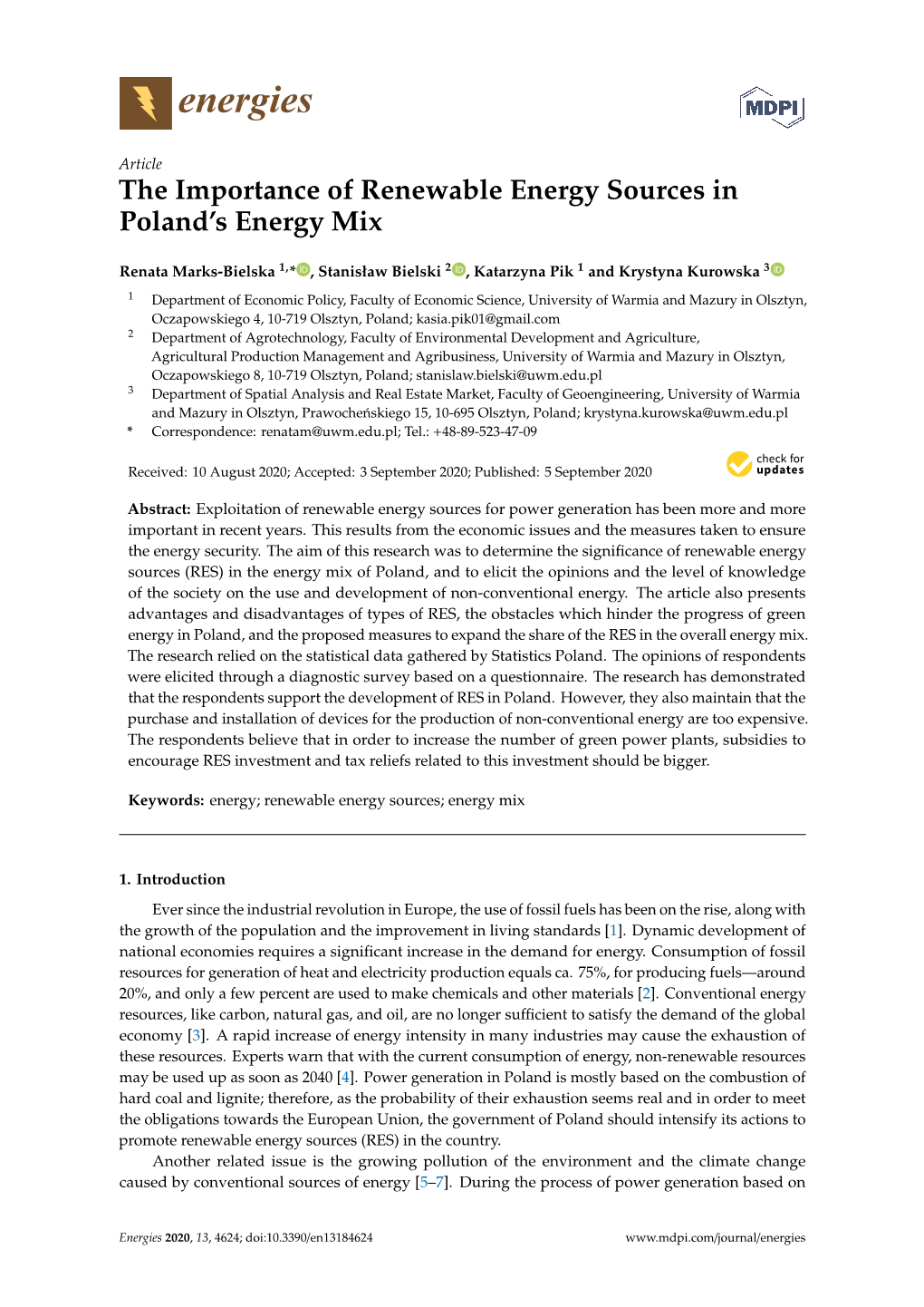 The Importance of Renewable Energy Sources in Poland's Energy