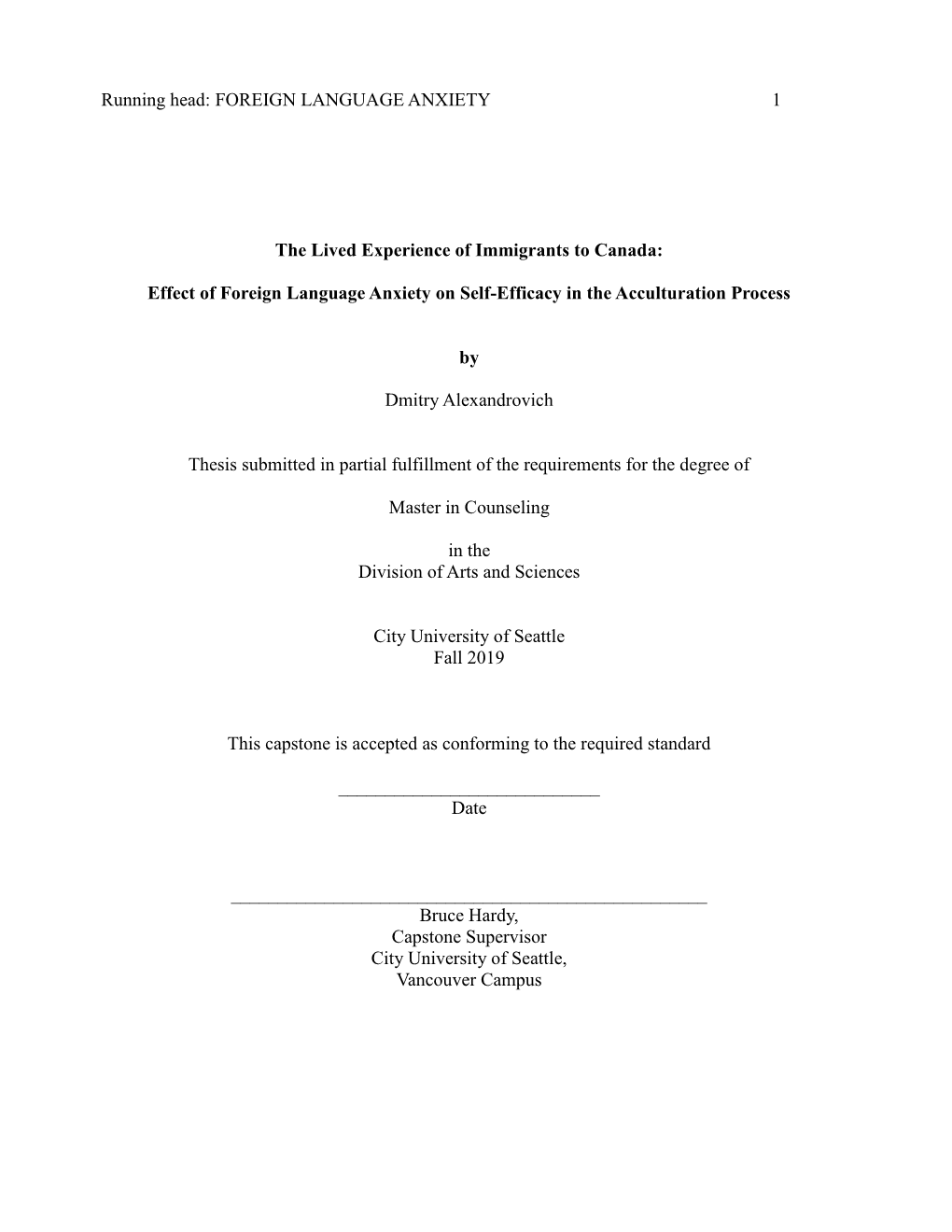 Effect of Foreign Language Anxiety on Self-Efficacy in the Acculturation Process