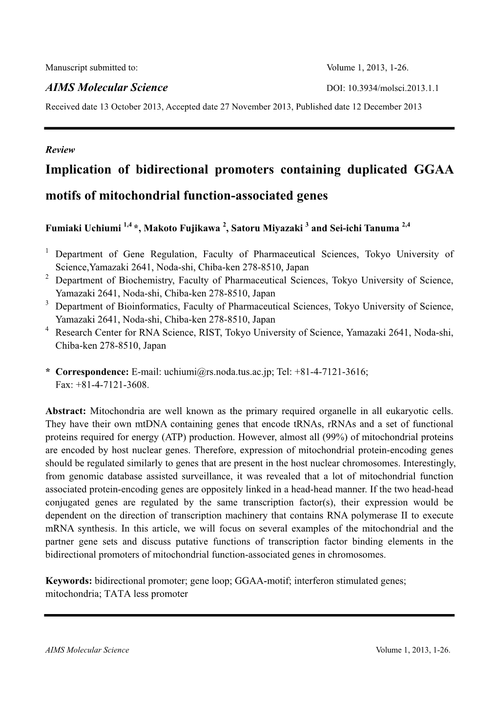 Implication of Bidirectional Promoters Containing Duplicated GGAA Motifs of Mitochondrial Function-Associated Genes