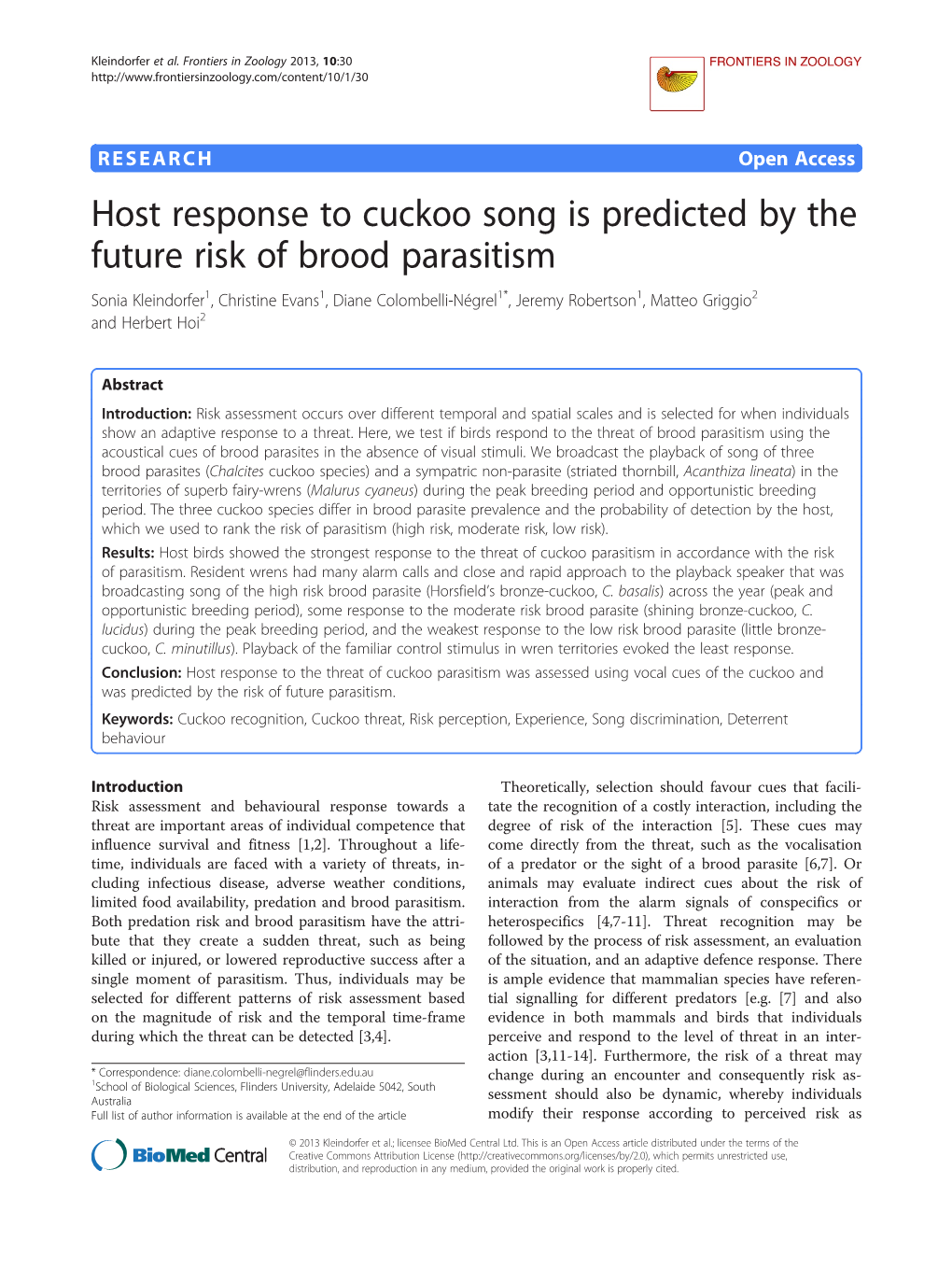 Host Response to Cuckoo Song Is Predicted by the Future Risk of Brood