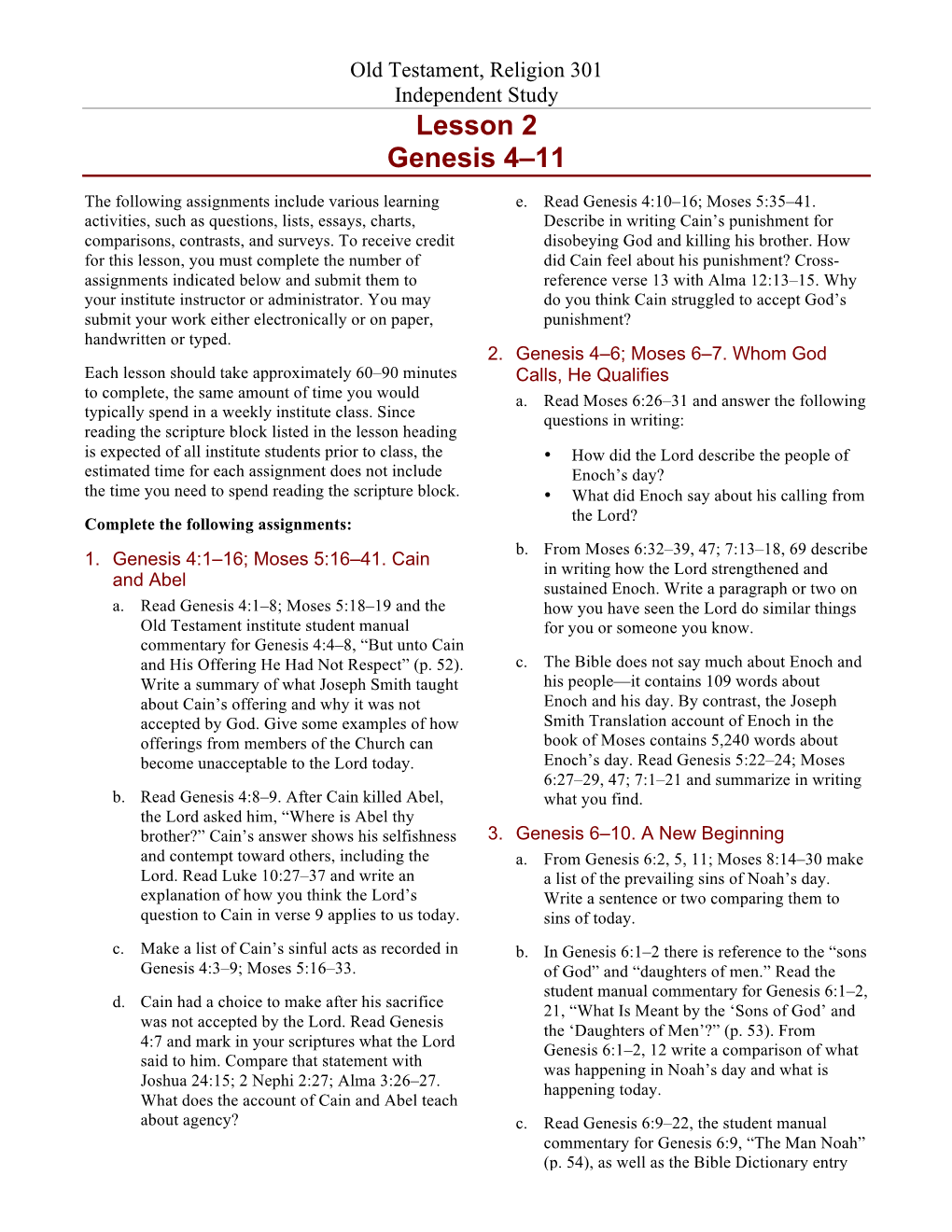 Lesson 2 Genesis 4–11