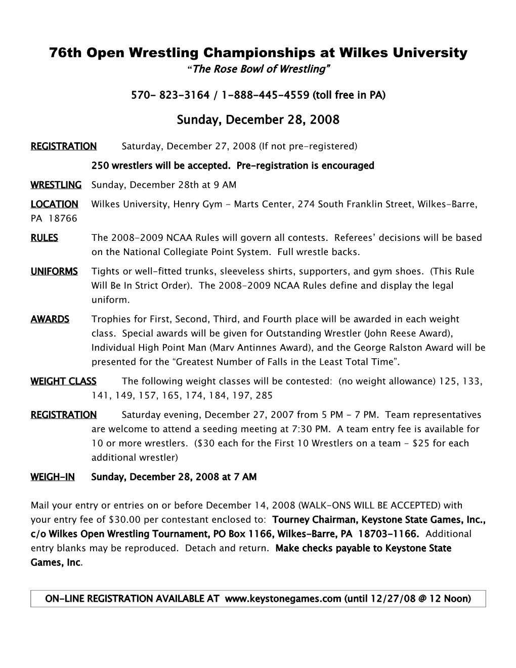 71St Open Wrestling Championships at Wilkes University