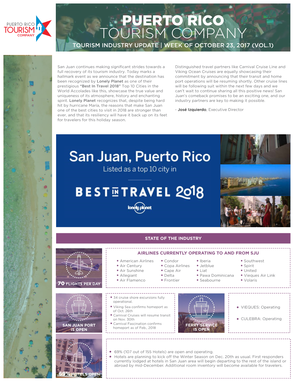 Puerto Rico Tourism Company Tourism Industry Update | Week of October 23, 2017 (Vol.1)