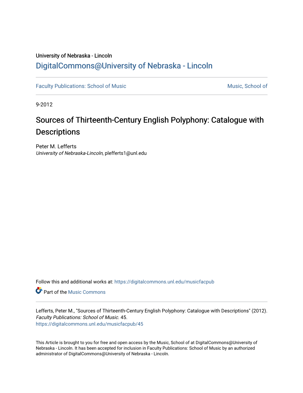 Sources of Thirteenth-Century English Polyphony: Catalogue with Descriptions