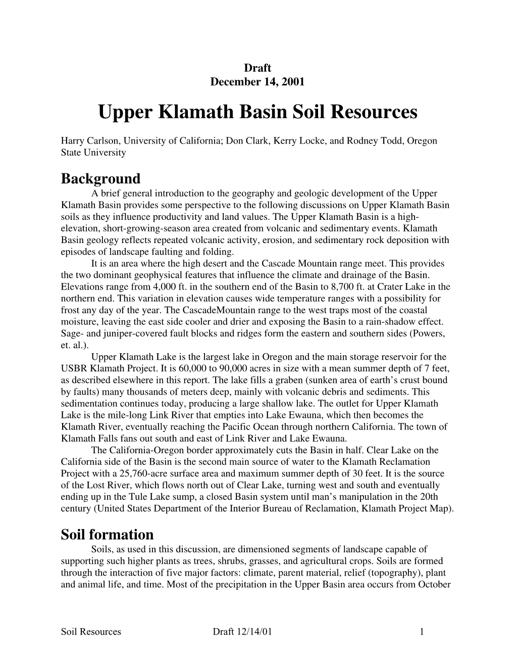 Upper Klamath Basin Soil Resources