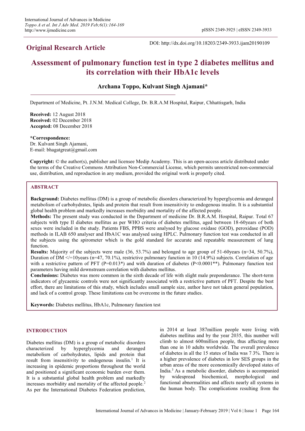 Assessment of Pulmonary Function Test in Type 2 Diabetes Mellitus and Its Correlation with Their Hba1c Levels