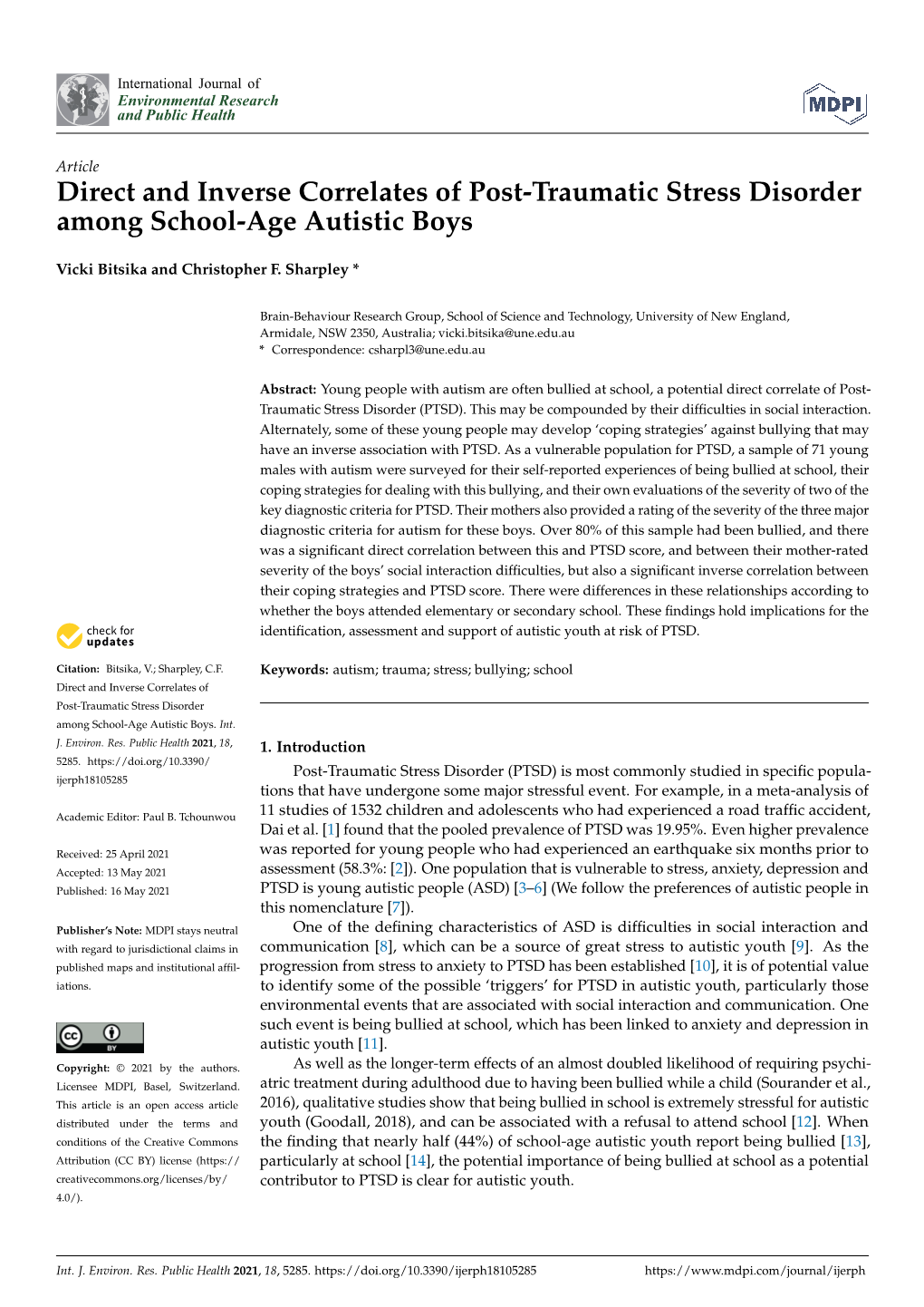 Direct and Inverse Correlates of Post-Traumatic Stress Disorder Among School-Age Autistic Boys