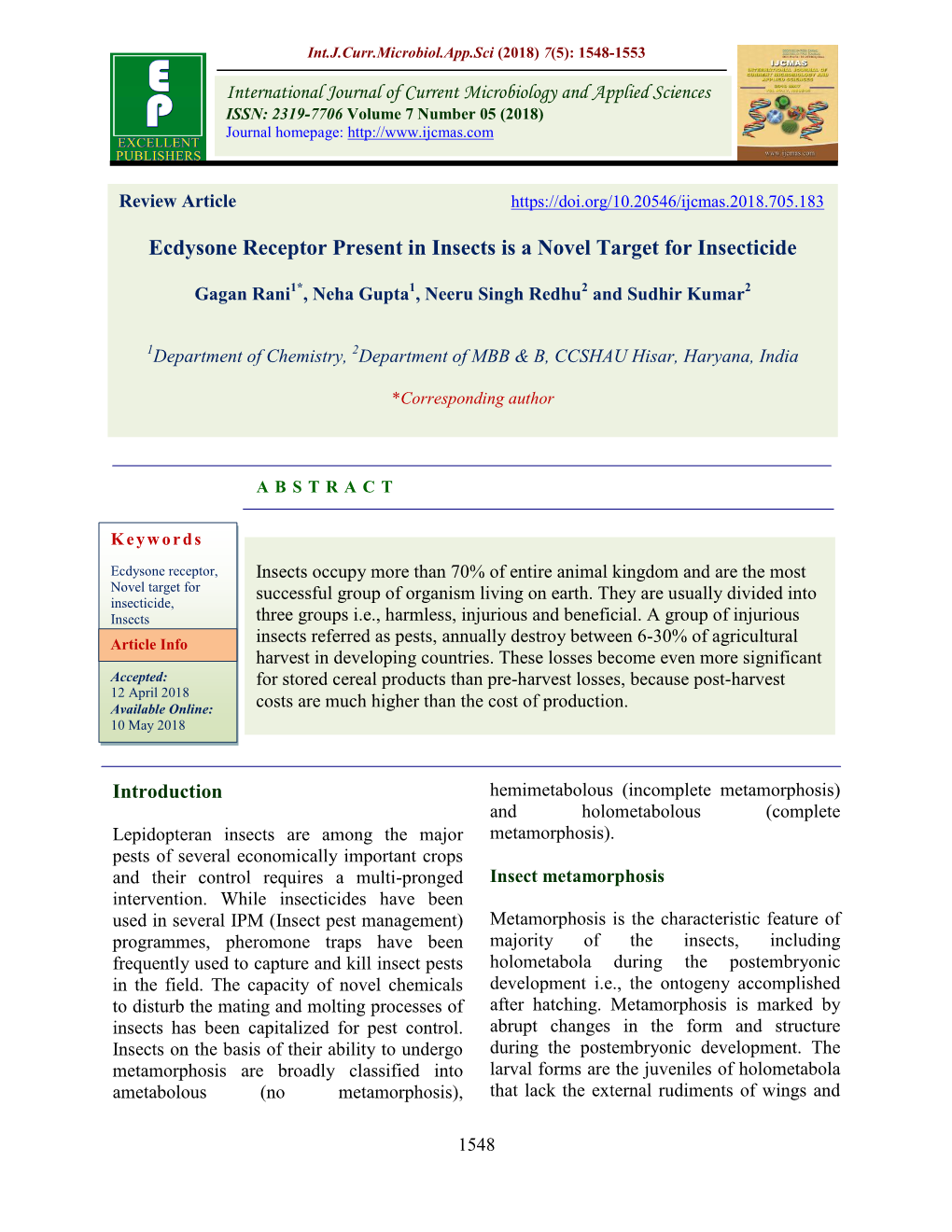 Ecdysone Receptor Present in Insects Is a Novel Target for Insecticide