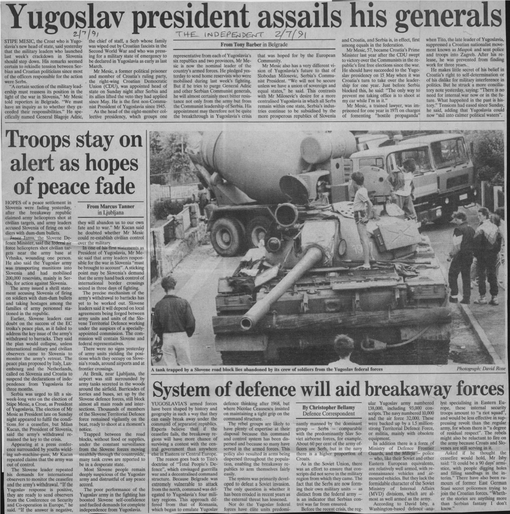 Yugoslav President Assails His Generals ° 2-J"19, 7K TH-E- Z/Lf*>[