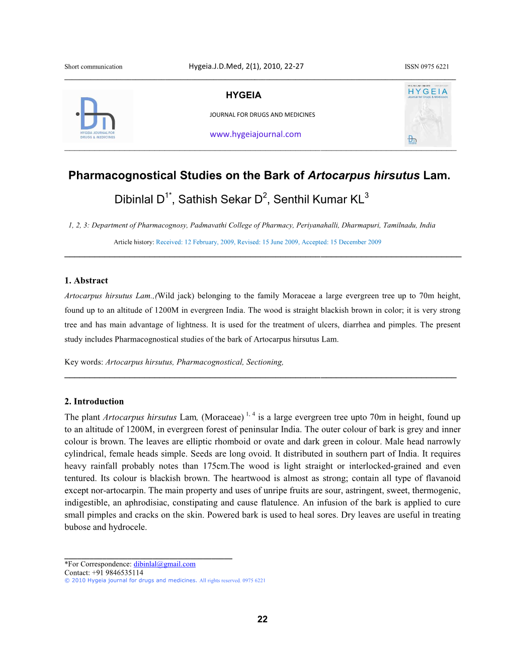 Pharmacognostical Studies on the Bark of Artocarpus Hirsutus Lam