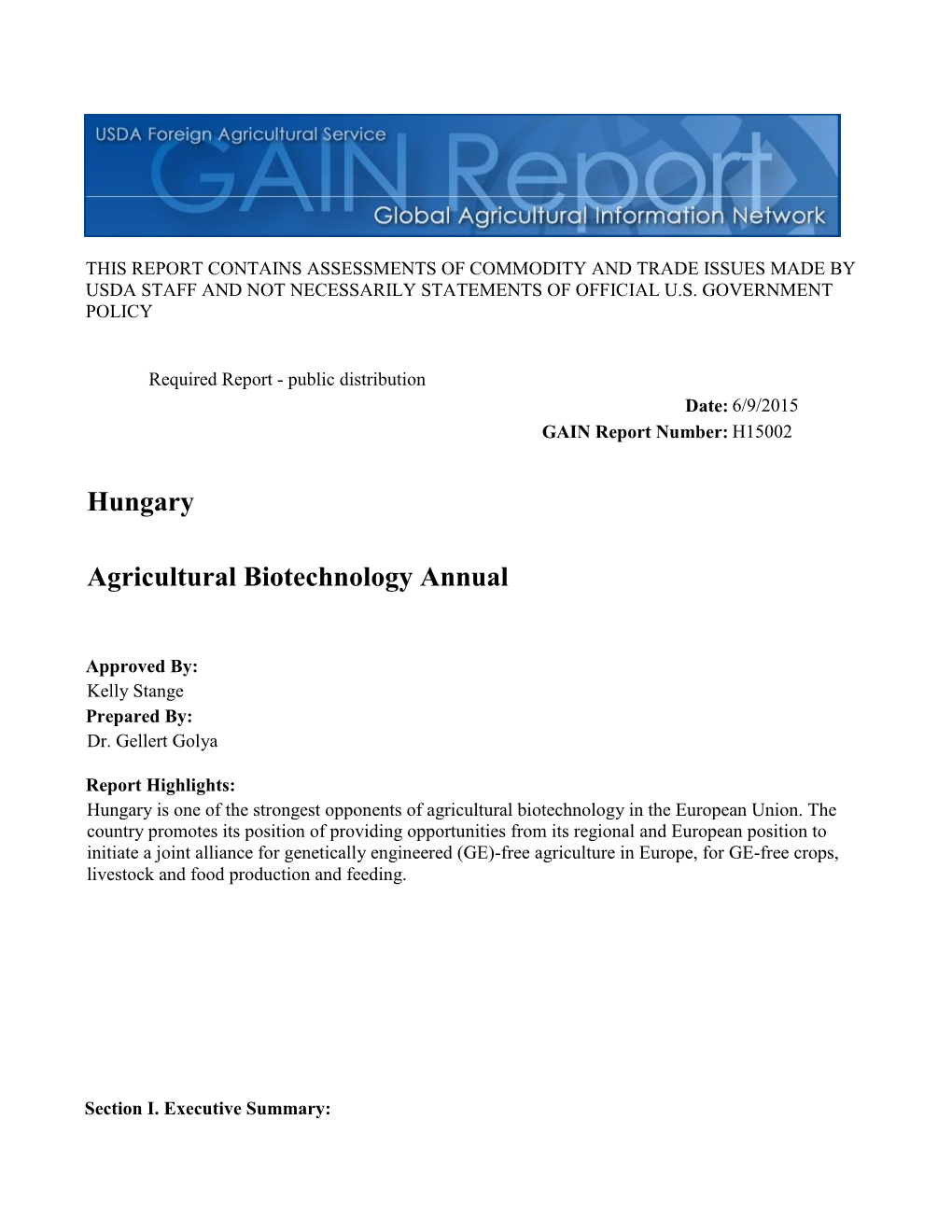 Agricultural Biotechnology Annual Hungary