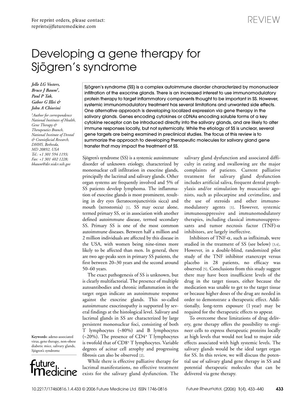 Developing a Gene Therapy for Sjogren