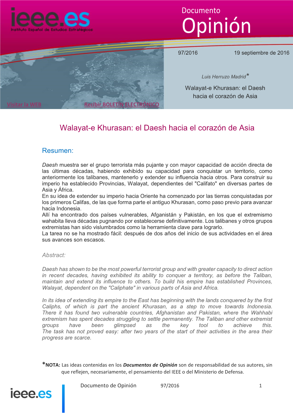 Walayat-E Khurasan: El Daesh Hacia El Corazón De Asia Visitar La WEB Recibir BOLETÍN ELECTRÓNICO
